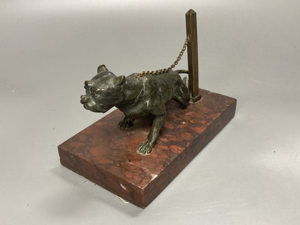 Attributed to Maison Alphonse Giroux - a cast bronze model of a chain tethered Mastiff, on rouge marble plinth, post impressed Maison A